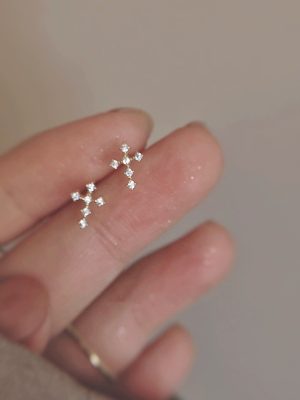 S925 Sterling Silver Plated 14K Gold Mini Simple Light Luxury Cross Diamond Earrings Japanese Style Earrings Ouni Na