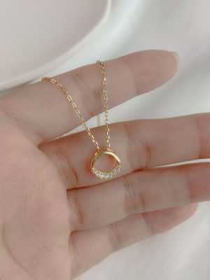All-body S925 Sterling Silver Plated 14K Gold Geometric Square Diamond Necklace Women's All-match Fashion Light Luxury Clavicle Chain Ouni Na