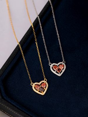 S925 sterling silver garnet red love zircon pendant necklace women's sweet cool simple fashion light luxury clavicle chain