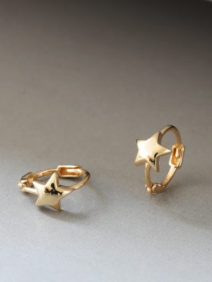 S925 Sterling Silver Plated 18K Gold Earrings Women's Simple All-match Pentagonal Star Plain Ring Earrings Earrings Earrings HME
