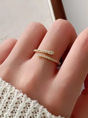 S925 Sterling Silver Plated 14K Gold Spirit Snake Design Ring Women's Diamond High-grade Light Luxury Exquisite Fashion Opening