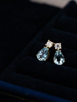 Mermaid Tears ~ S925 Sterling Silver Plated 14K Gold Drops Aquamarine Zircon Earrings Light Luxury Fashion Earrings Women HME