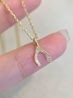 Japanese Magic S925 Sterling Silver Plated 14K Gold Wishing Bone Necklace Design Diamond Simple Clavicle Chain Female Ouni Na
