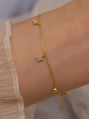 S925 Sterling Silver Plated 16K Gold Star Moon Bracelet Women's Design Ins Wind Star Moon Cross Personalized Bracelet