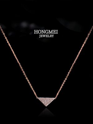 S925 Sterling Silver Rose Gold Plated Diamond Triangle Necklace Women's French Style Chanel Style Light Luxury Fashion All-match Clavicle Chain