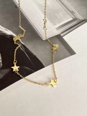 Gipsophila ~ full-body 925 sterling silver plated 18K gold four mans star light luxury necklace star ins exquisite fashionable clavicle chain