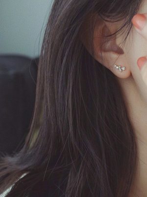 S925 Sterling Silver Plated 14K Gold Earrings Female Wheat Ear Leaf Vine Japanese and Korean Style Small and Simple Elegant Earrings for Women