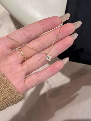 S925 Sterling Silver Plated 14K Gold Four-leaf Clover Flower Necklace Women's Design Diamond Clavicle Chain Accessories Ouni Na
