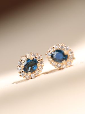 Smoke Blue ~ S925 Silver Plated 18k Gold Blue Sharp Zircon Earrings Inlaid with Mini Advanced Cold Color HME