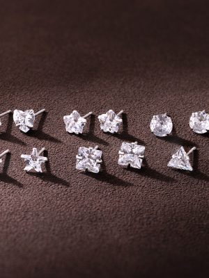 S925 Sterling Silver Simple Mini Love Zircon Earrings Women's High Star Flower Geometric All-match Ear Nail