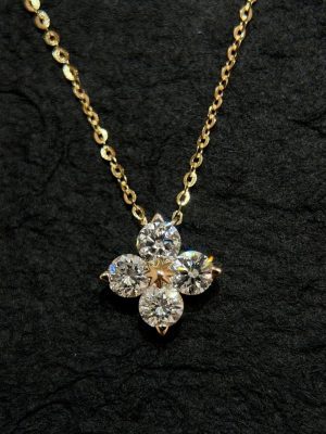 S925 Sterling Silver Plated 14K Gold Lucky Four-leaf Clover Zircon Necklace Classic Pendant Clavicle Chain Women Light Luxury High Level HME
