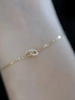 S925 sterling silver plated 14K gold ring interlocking full diamond double ring bracelet women's design fashion all-match bracelet