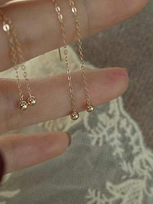 S925 Sterling Silver Gold-plated Design Tassel Ear Wire Women's High-grade Earrings Long All-match Beanie Ear Chain Ouni Na
