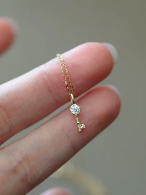 925 Sterling Silver Plated 18K Gold Mini Bubble Small Key Necklace Clavicle Chain Exquisite Gentle Elegant Neck Chain