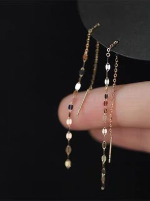 S925 Sterling Silver Plated 14K Gold Lip Ear Chain Women's Elegant Long Tassel Face Skinny Ear Line Short Japanese and Korean Style Ouni Na