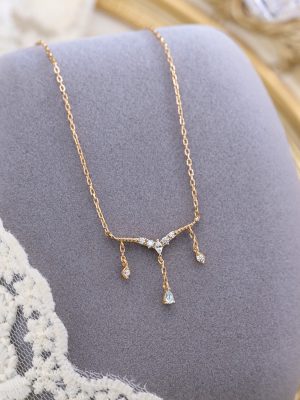 S925 Sterling Silver Aquamaro Tassel Necklace Women's Light Luxury Princess Style Clavicle Chain Sweet All-match Design Neck Jewelry