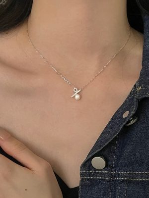 100% love s925 sterling silver design percentage symbol necklace female clavicle chain high grade shell bead pearl HME