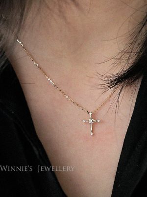 Live Source S925 Sterling Silver Gold Plated Atmosphere Cross Flower Gentle Wind Mini Cross Pendant Women's Necklace Pendant HME
