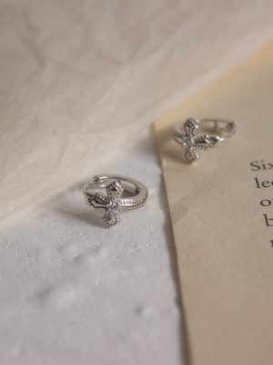 S925 Sterling Silver Plated 18K Gold Cross Earrings Ear Buckle Retro Ear Stud Small Ear Ring Advanced HME