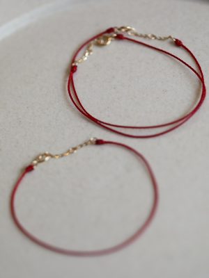 S925 Sterling Silver Plated 18K Gold Good Luck Very Fine Red Rope