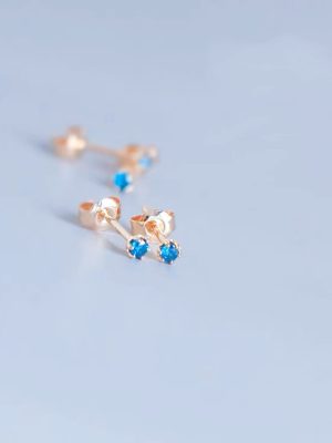 S925 Sterling Silver Plated 14k Gold Sea Blue Zirconium Small Earrings for Men and Women Cold Wind All-Match Couple Multi-Ear Holes Ear Bone Nails Ouni Na