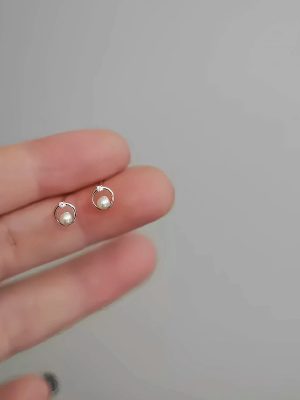 S925 Sterling Silver Plated 14k Gold Pearl Beads Zirconium Diamond Small Circle Earrings Female Elegant All-match Exquisite Earrings