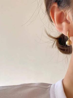 S925 Sterling Silver Plated 14K Gold Ear Buckle Women's Design High-grade Earrings Light Luxury All-match Gold Ball Earrings Ouni Na