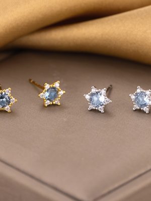 Shaw's S925 Sterling Silver Inlaid Sea Blue Zircon Star Earrings Women's Fresh All-match Light Luxury High-end Earrings