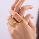 Cold Ornament Carved Garland around the Sun Design Stainless Steel Gold-Plated Ring Does Not Fade