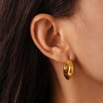 Ornament Moon Hollow Earrings Women's Cold Stainless Steel Plated 18K Real Gold Color Retention