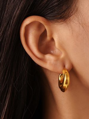 Ornament Moon Hollow Earrings Women's Cold Stainless Steel Plated 18K Real Gold Color Retention