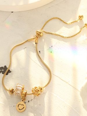 New Personalized Fashion Zircon Pumping Pull Buckle Bracelet Stainless Steel Material 18K Gold Plating Female Accessories
