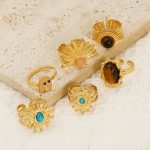 All-Match Gold-Plated Stainless Steel Ring Female Fan-Shaped Opal Turquoise Advanced Open Ring