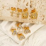Stainless Steel Heart-Shaped Earrings Flower Inlaid Zircon High-Grade Geometric Ear Studs Earrings for Women