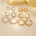Round Exaggerated Solid Stainless Steel Earrings Women's Premium Retro Electroplated 18K Earrings