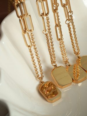 Light Luxury Advanced Square Plate Letters Pendant Sweater Chain Stainless Steel Non-Fading Cold Simple Necklace Necklace