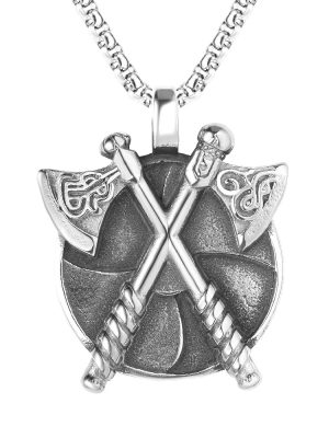 Retro Viking Ornament Punk Domineering Double Axe Disc Stainless Steel Necklace Men's Pendant