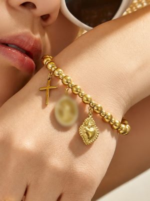 OL Simple Commute Advanced round Beads a String of Beads Multi-Pendant Bracelet Stainless Steel 18K Gold Plated Bracelet