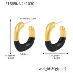 color: F1665-Gold Black Enamel Earrings