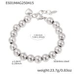 color: E601-Steel Color Round Bead Bracelet 18+3cm