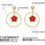 color: F1347-Red Glass Stone Gold Earrings