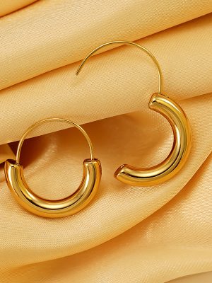 Stainless Steel 18K Gold Hoop Earrings Female Circle Earrings Cold Plain Decoration