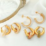 Diamond Ring Pendant Stainless Steel Gold-Plated Earrings Exaggerated Geometry Circle Advanced Ornament
