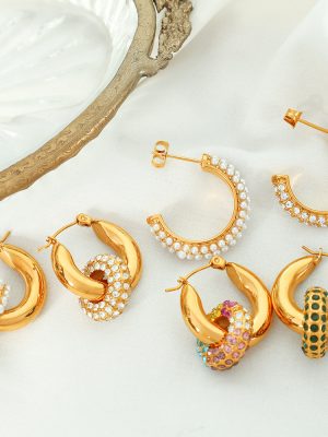 Diamond Ring Pendant Stainless Steel Gold-Plated Earrings Exaggerated Geometry Circle Advanced Ornament