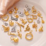 Retro DIY Smiling Face Love Coconut Tree Pendant Stainless Steel 18K Gold Plating Variety Ornament Accessories