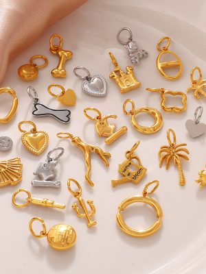 Retro DIY Smiling Face Love Coconut Tree Pendant Stainless Steel 18K Gold Plating Variety Ornament Accessories