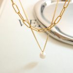 Cold Freshwater Pearl Pendant Multi-Layer Twin Necklace Women's Stainless Steel Clavicle Necklace P791