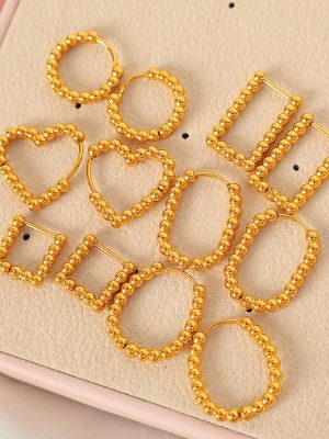 French Style Temperament Simple Personality Golden Balls Geometric Ear Studs Vintage round Beads Ear Clip Women's All-Match Earrings