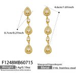 color: F1248-White Zircon Drop Gold Earrings