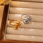 Irregular Stainless Steel Ring Opening Adjustable Glossy Cross Winding Ring